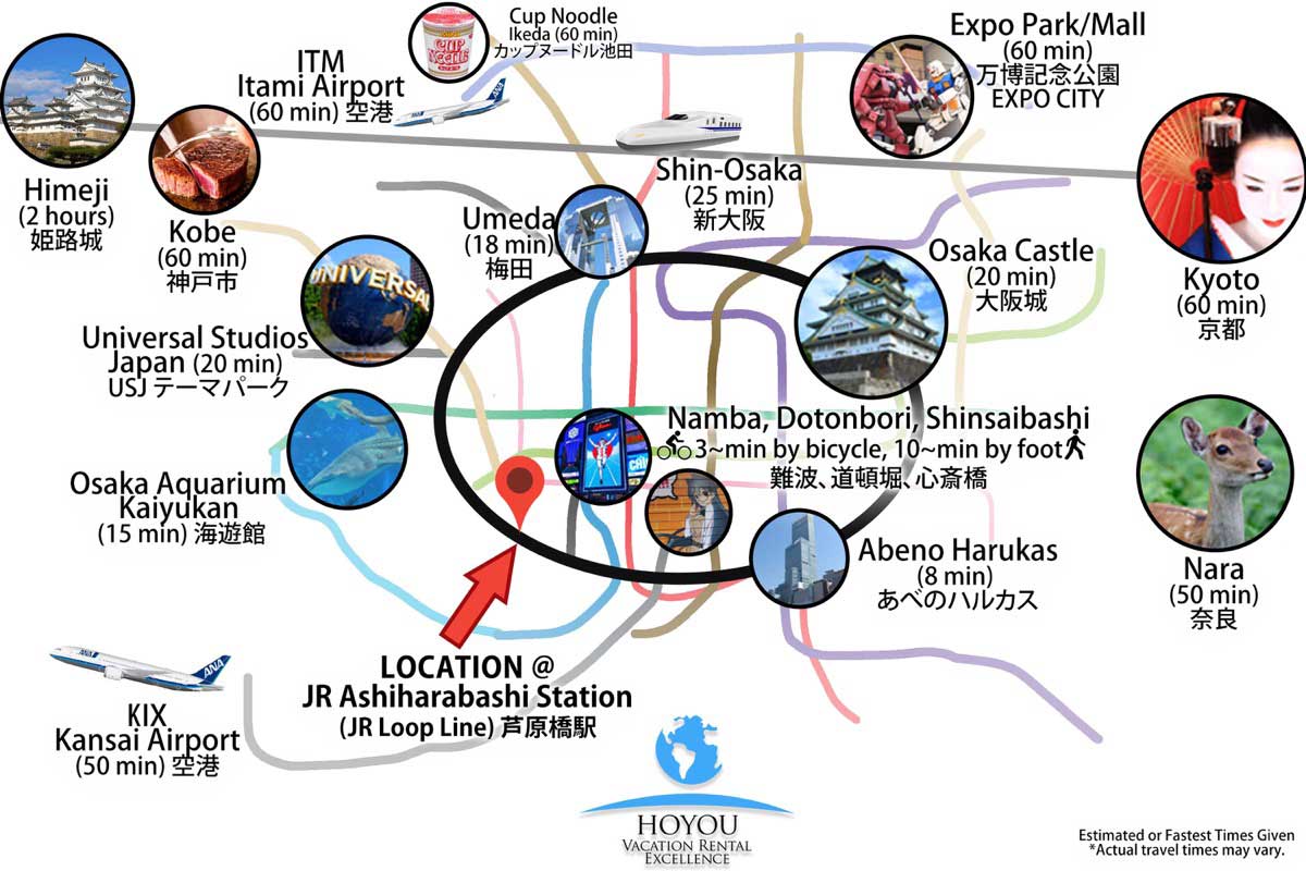 Distances to POI near Hotel in Osaka